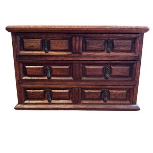 Mele Jewelry Box Chest Brown Vintage Wood 3-Drawer Japan
